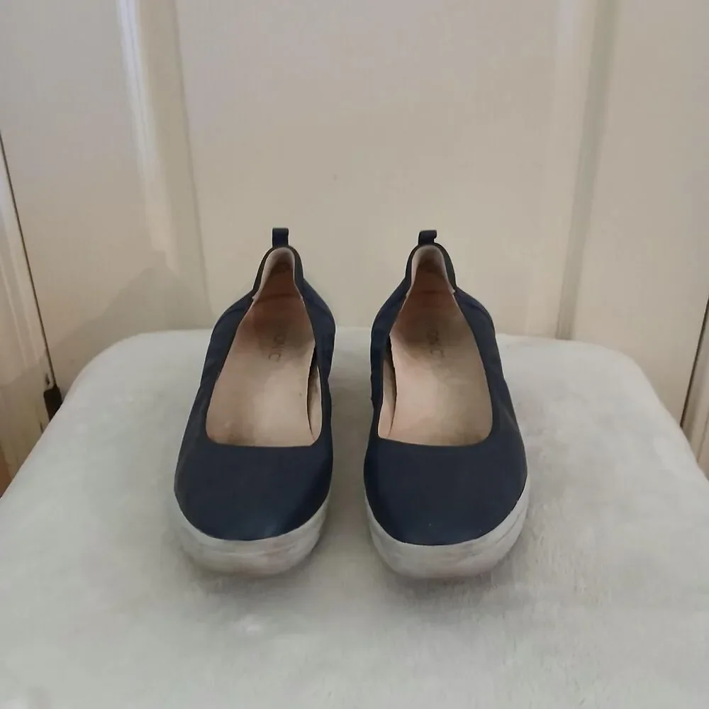 Vionic Jacey Navy Blue Leather Comfort Slip On Wedge Ballet Shoes 9 Basic